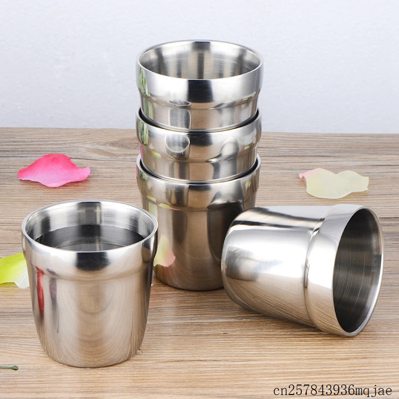 50pcs 180ml Double Wall Wine Mugs Stainless Steel Beer Cup Coffee Mugs