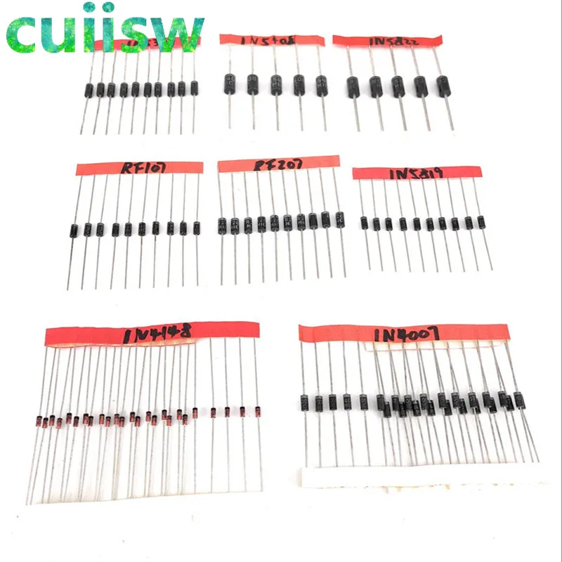 cuiisw DIP diode 1N4148 1N4007 FR107 1N5408 1N5822 FR207 1N5819 1N5399 8 type  Total 100pcs