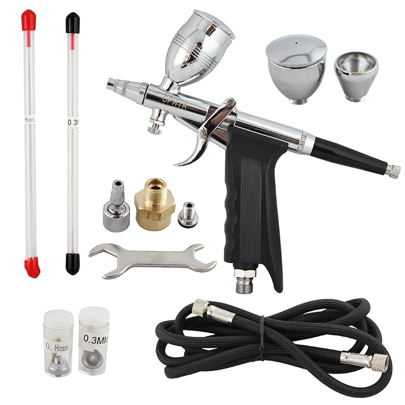 OPHIR 0.3mm,0.5mm,0.8mm Dual Action Airbrush Set for Body Painting Model Hobby Touch-Up Auto Paint Spray Gun Sprayer _AC069