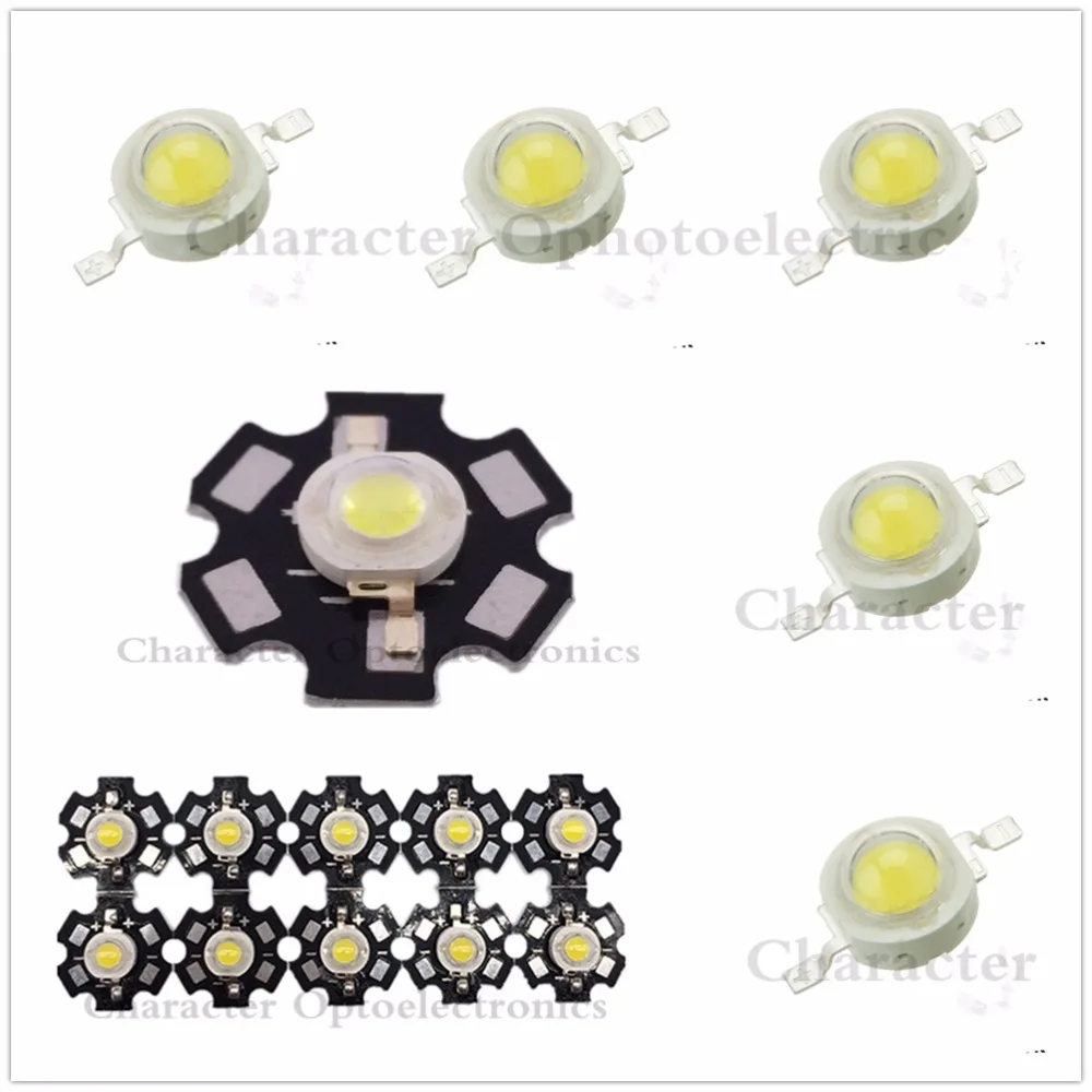 10pcs 1W 3W High Power  3000K 4000K 6000K 10000K 20000K 30000k LED + 20mm star pcb/ no pcb