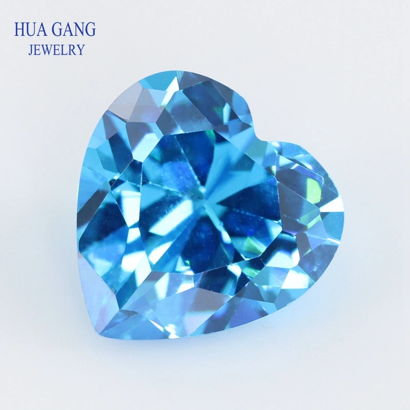 5A Sea Blue Heart Shape Cubic Zirconia Brilliant Cut Loose CZ Stone Synthetic Gems Beads For Jewelry 3x3-12x12mm