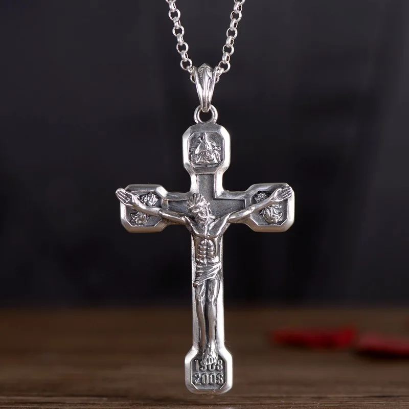 

s925 silver jewelry European and American retro personality domineering Jesus cross men's pendant