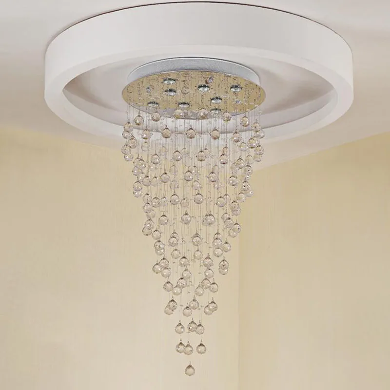 New Modern Crystal Chandelier Lamp LED Round  Hanging  Lights Staircase Luxury Installations