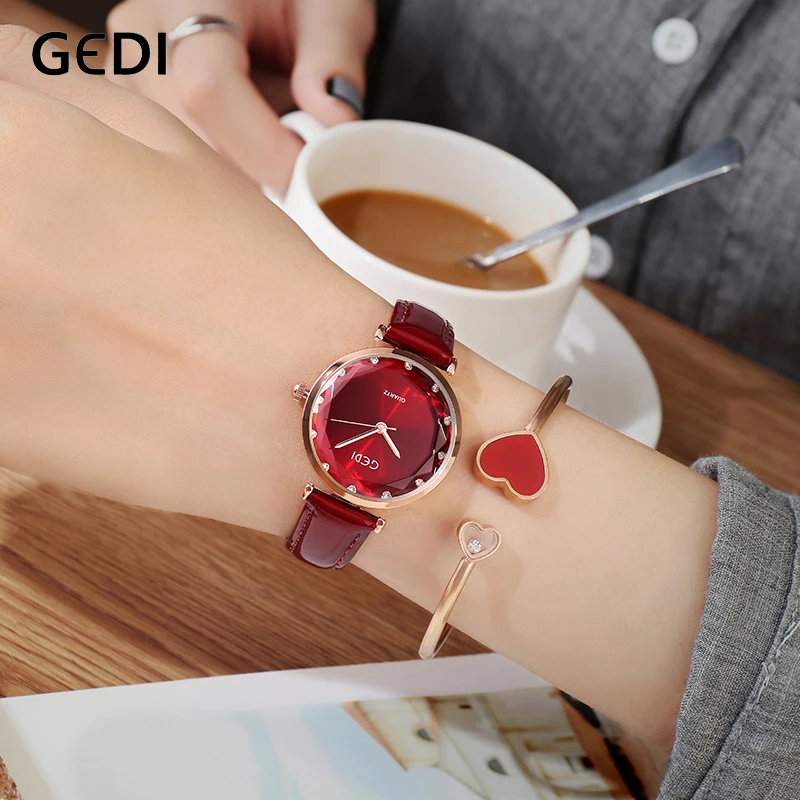 GEDI-ساعات نسائية من الجلد ، كوارتز ، بسوار غير رسمي ، 2019