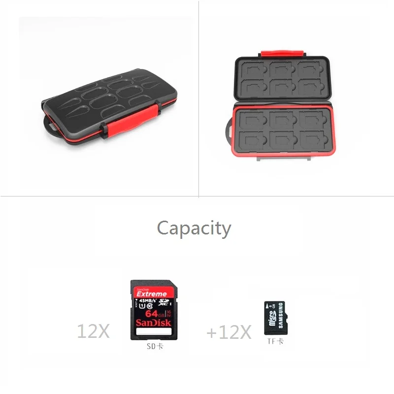 메모리 카드 케이스 박스 보관 홀더, 12SD 12TF 마이크로 SD 24 카드 하드 백, 방수 플라스틱 모양 카메라용