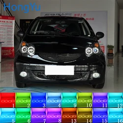 Latest Headlight Multi-color RGB LED Angel Eyes Halo Ring Eye DRL RF Remote Control for BYD F0 F1 2008 2009 - 2015 Accessories