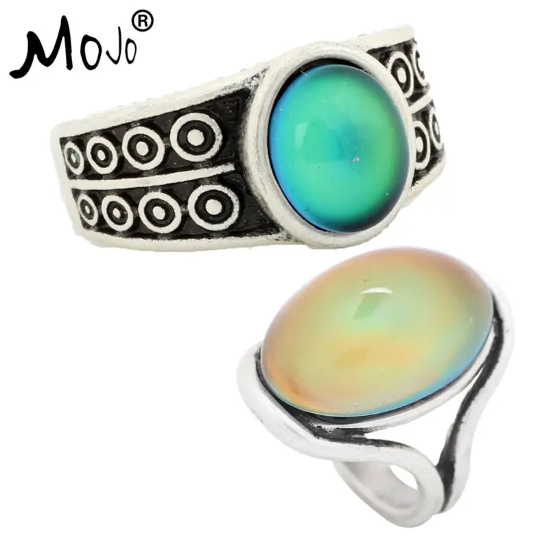 

2PCS Vintage Bohemia Retro Color Change Mood Ring Emotion Feeling Changeable Ring Temperature Control Ring for Women RS007-RS022