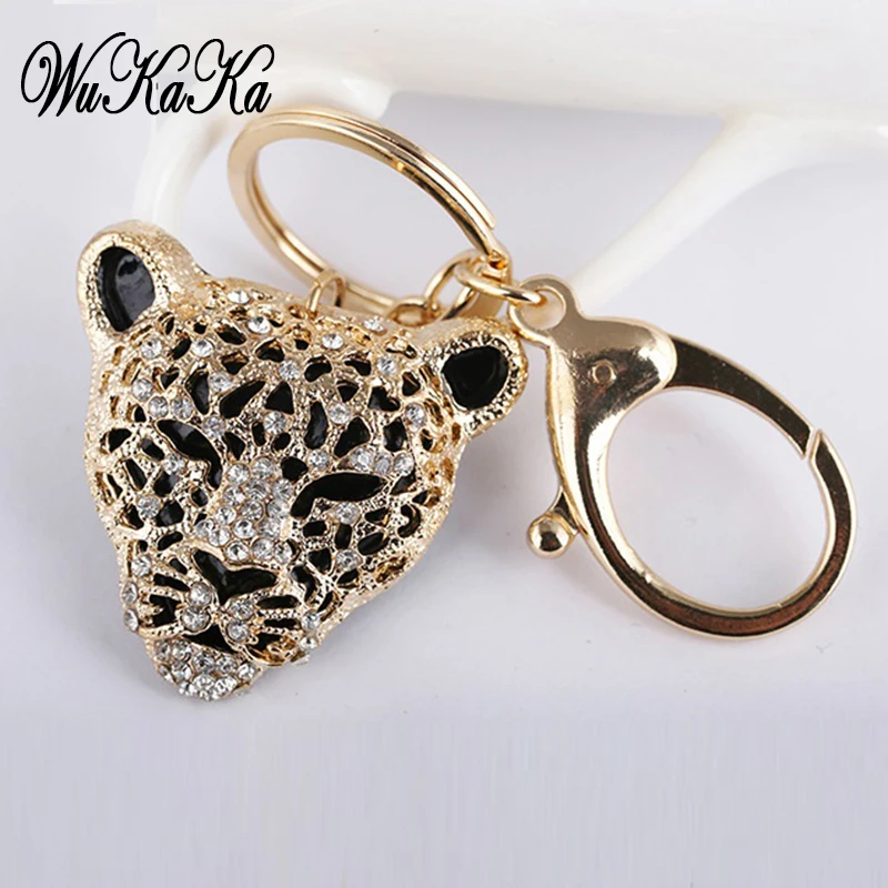 2024 Fashion Crystal Leopard head Rhinestone Tiger Keychain Women\'s bags Decoration Pendants Accessories Car keyrings Jewelry