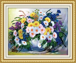 Needlework,DIY Ribbon Cross stitch Set for Embroidery kit,White daisy flower vase ribbon Cross-Stitch handwork wedding decor