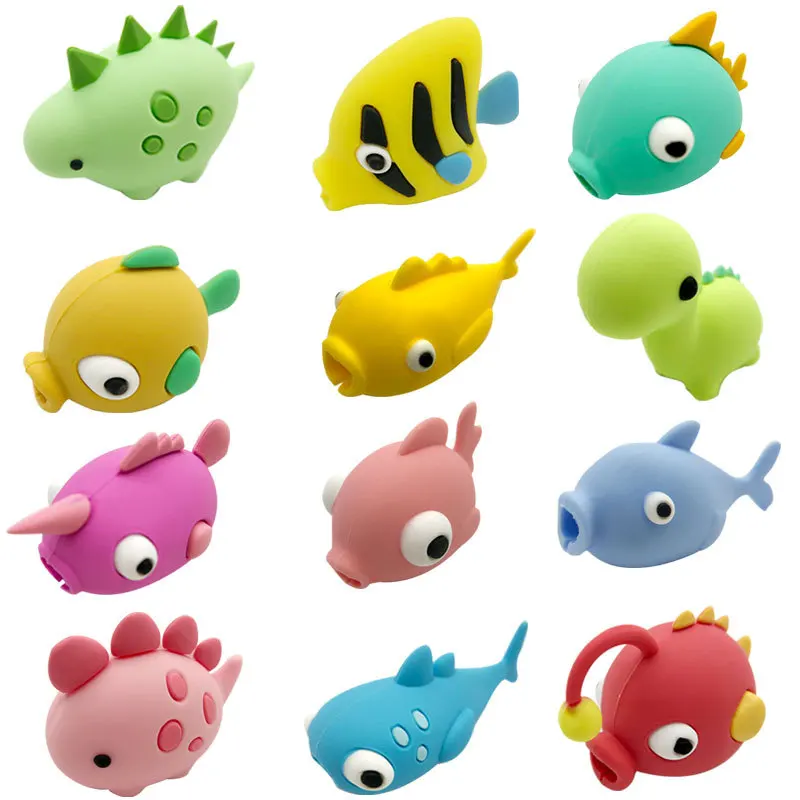 Cartoon Cute Fish Dinosaur Cable Protector Data Line Cord Protector Protective Cable Winder Cover For iPhone USB Charging Cable