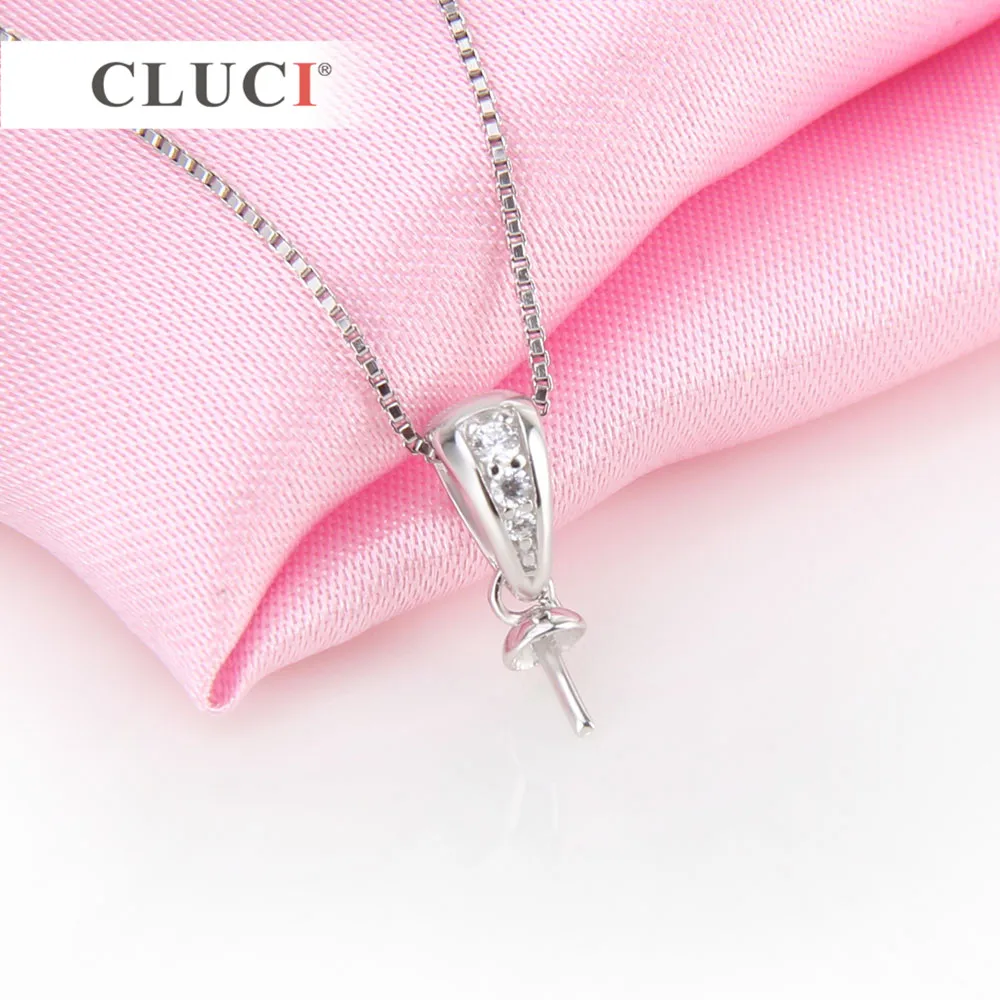 CLUCI 925 Silver Design Rhinestone Necklace charm Pendant Fitting to match 7-8mm pearl for women Necklace jewelry making SP222SB