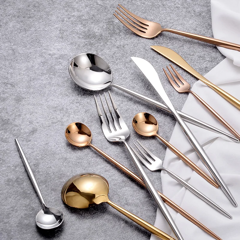 6-pieces Golden Mirror Cutlery Set 18/8 Stainless Steel Dining Knive Forks Dinnerware Sets Restaurant Tableware Silverware Set