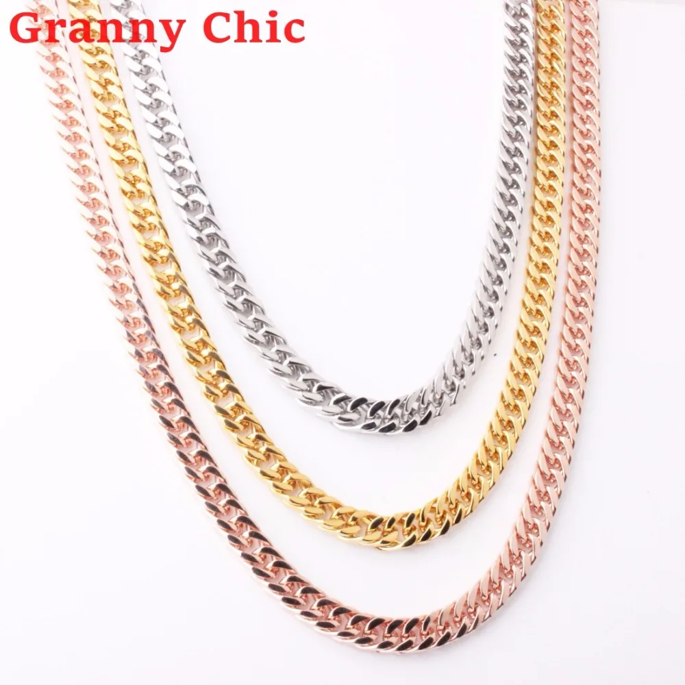 Granny Chic Fashion 316L Stainless Steel Necklace for Women Men Silver Rose Gold Black Color Cuban Chain Jewelry