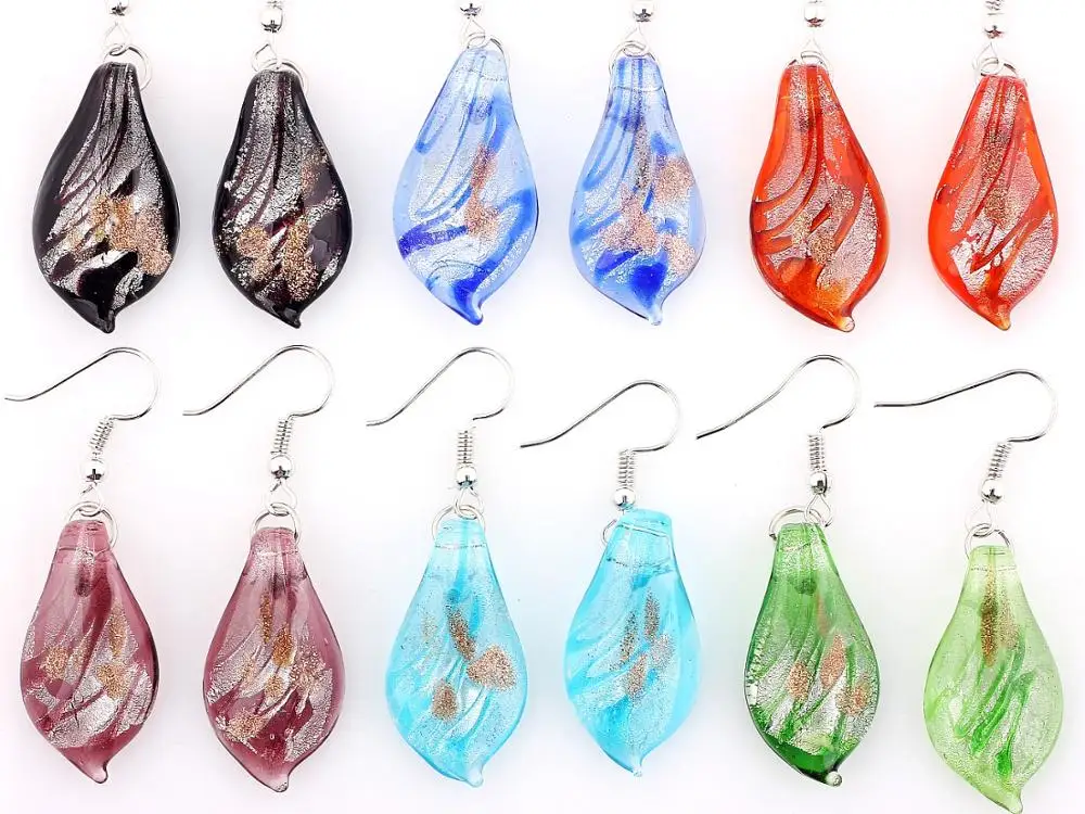 QianBei Wholesale 6Pairs Leaf Murano Glass Hook Earrings Fashion Jewelry Charm Party Wedding Xmas Gift