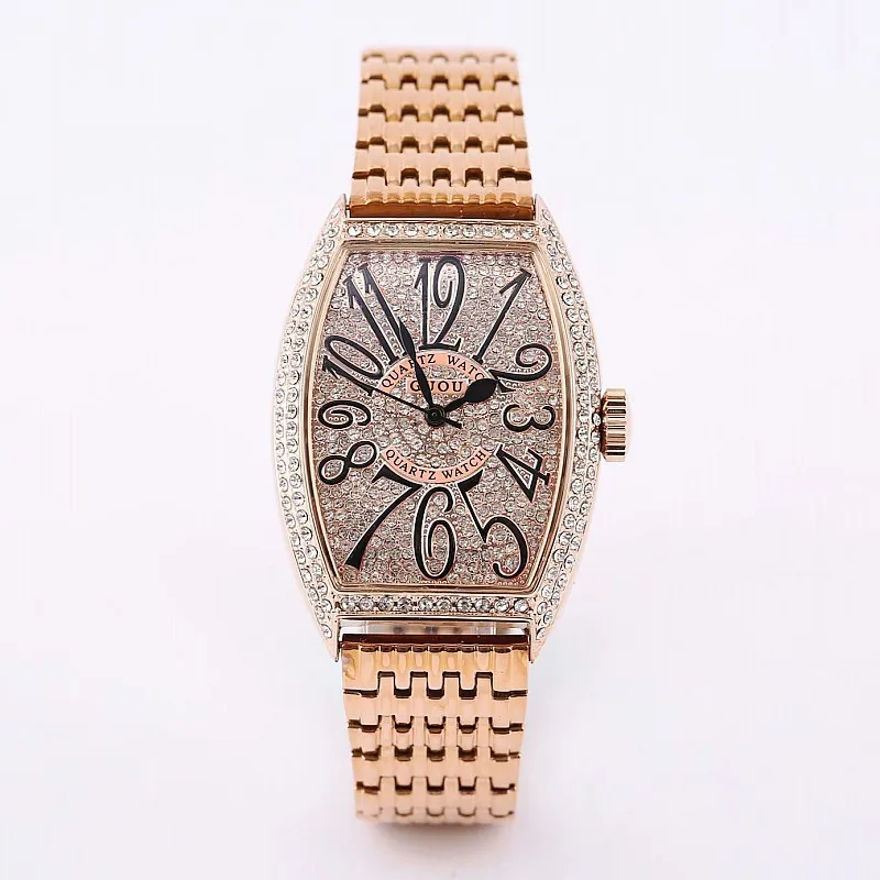 Top Luxury Women' Watch Women Rose Gold Quartz Dress Watches Rhinestone Barrel Casual Women Watches montre femme montre femme