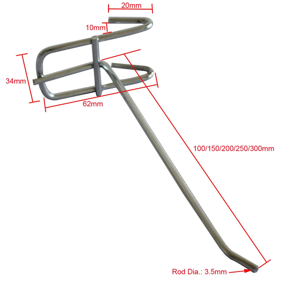20pcs Cold-rolled Steel Pegboard Hooks 100/150/200/250mm Hook Length 3.5mm Rod Dia. Display Hooks for Supermarket Or Store