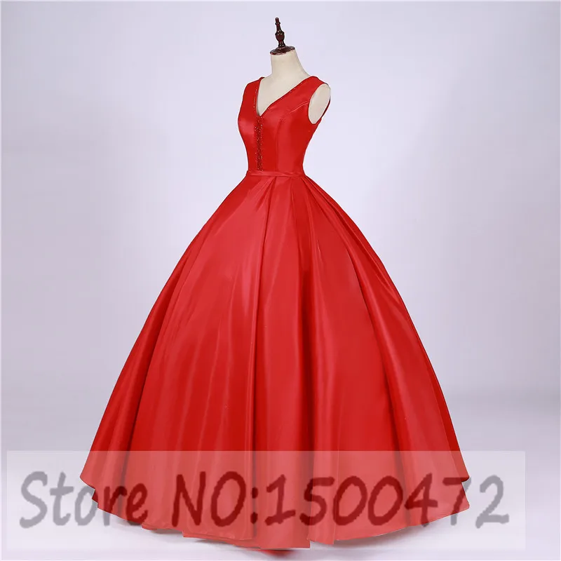 Red Ball Gown Abito Da Sera Lungo Delle Donne del Raso In Rilievo Con Scollo A V Vestito Convenzionale Promenade Del Partito Del Vestito Più Il formato Vestito Da Sera G0126