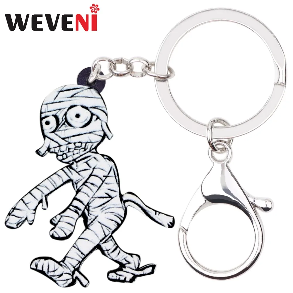 WEVENI Acrylic Halloween Walking Mummy Key Chain Pendant Ring Fashion Original Jewelry For Women Girls Cheap Bag Car Charm New