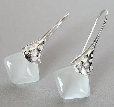 

Lady's unique 925 Silver white opal noble hook Earrings 11/2"