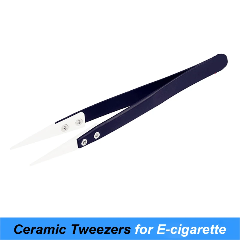 Ceramic Tweezers with Stainless Steel Handle Curved Aimed Tweezers Black Repair Tools for electric cigarette vape j28