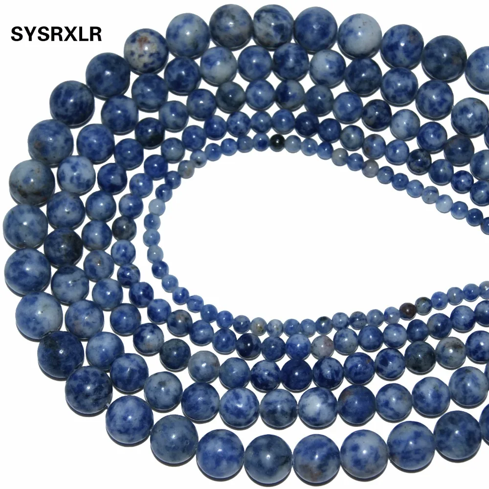 Natural Stone Beads White Dot Blue Veins Sodalite 4 6 8 10 12 MM Strand 15 \