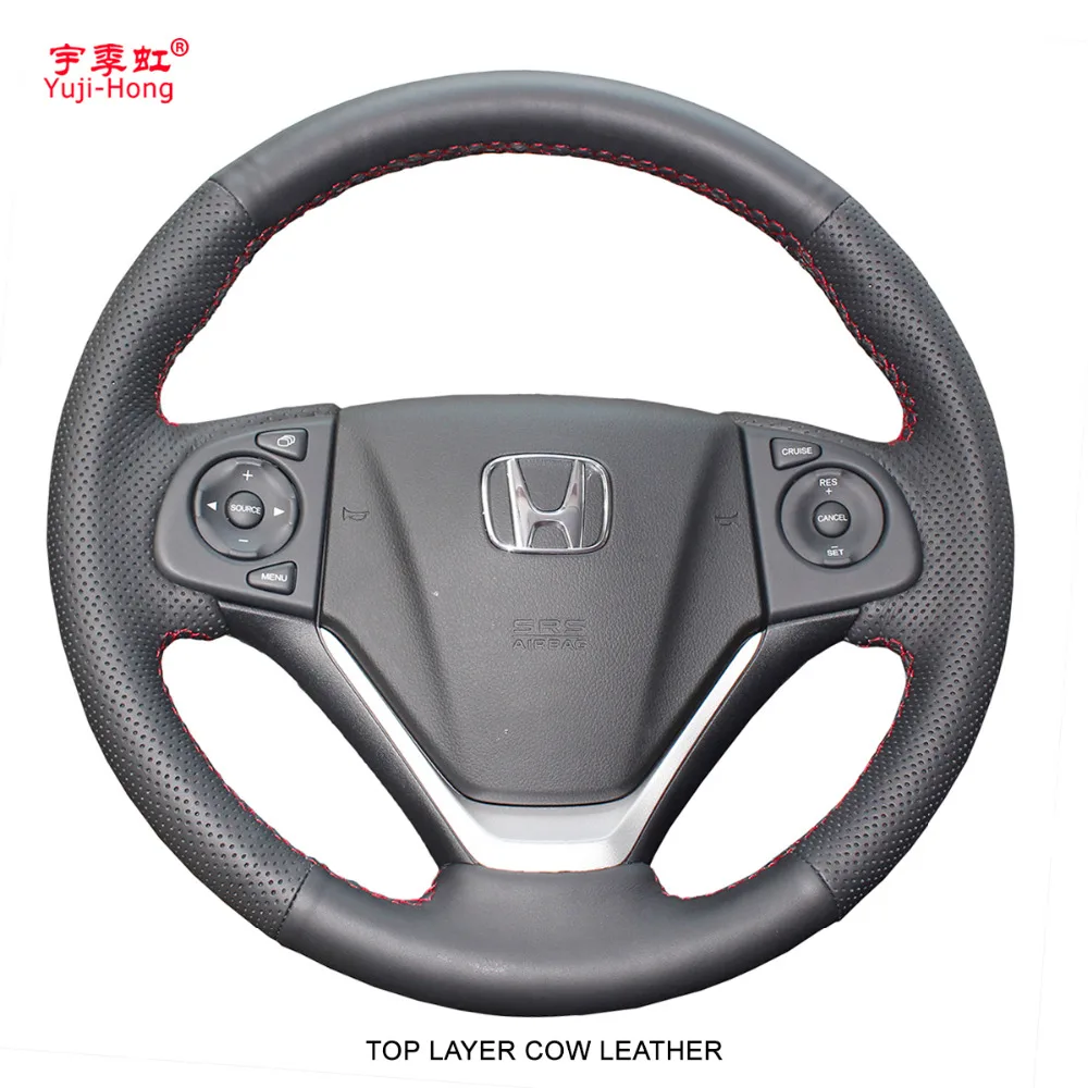 Yuji-Hong Top Layer Genuine Cow leather Car Steering Wheel Covers Case for HONDA CRV 2012-2015 Crider Hand-stitched Cover