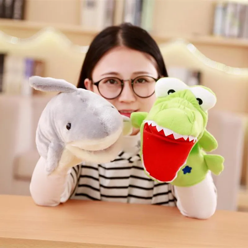 Hot Animal Hand Puppet Soft Plush Puppet Toy Grey/Green Shark Crocodile Doll Baby Toys Kids Bedtime Story Telling for childre