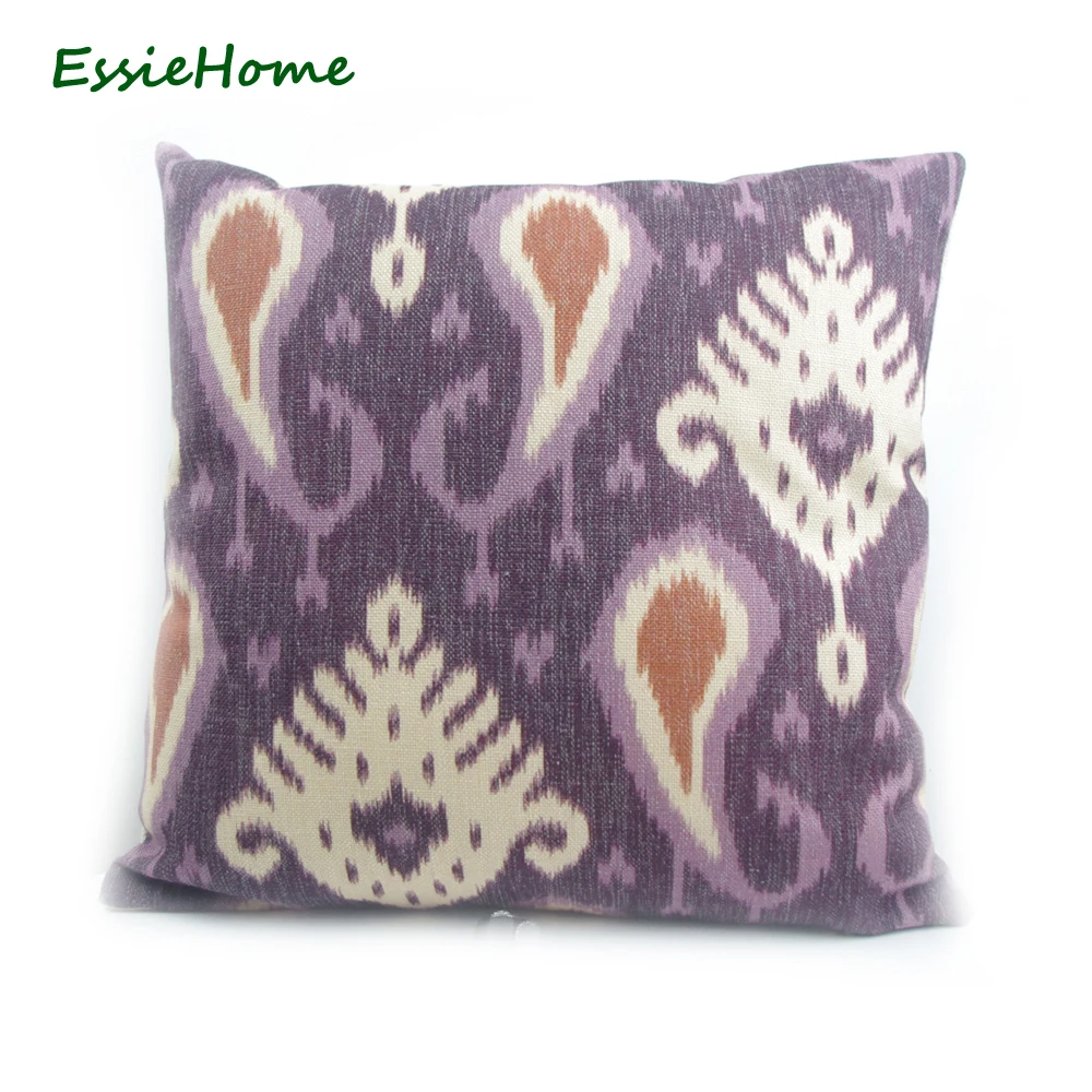 ESSIE THUIS High-End Hand Print Paars Paisley Ikat Patroon Kussensloop Kussenhoes Voor Sofa Vintage Look Thuis decoratie Gooi