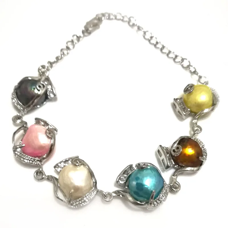 8 inches Silver Chain Multicolor Natural Women Baroque Pearl Bracelet