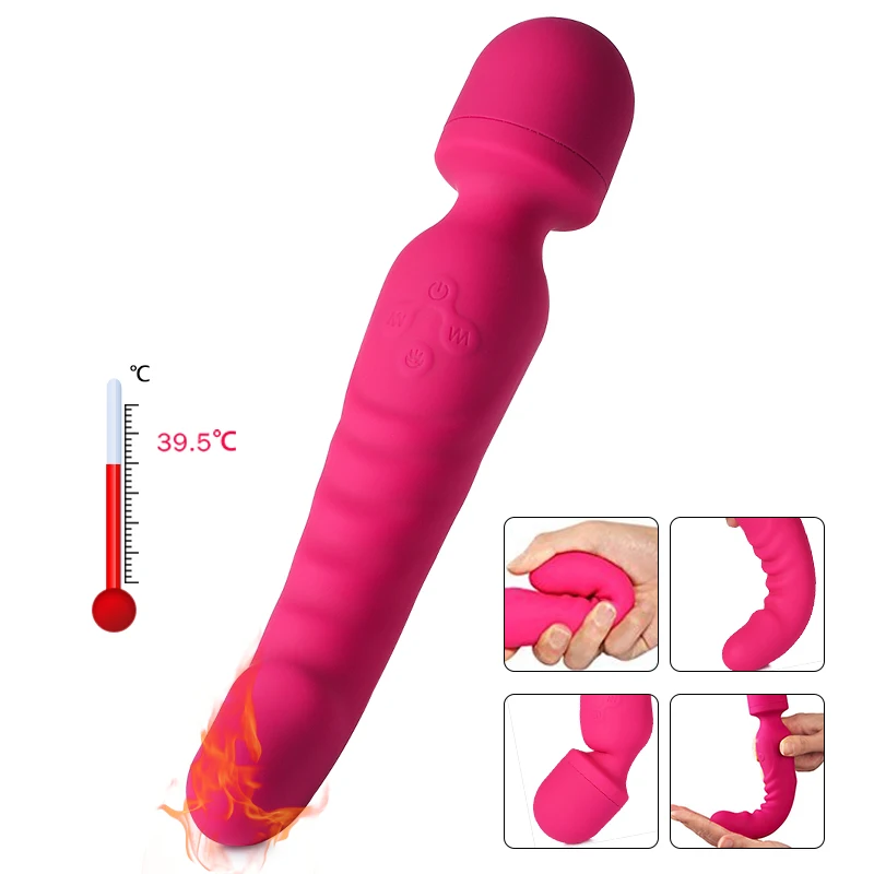 Magic Wand Vibrators Heating Dildo Vibrator Rechargable Body Massage Stick 7 Speed Vibration Dual Vibrators Sex Tooys for Women