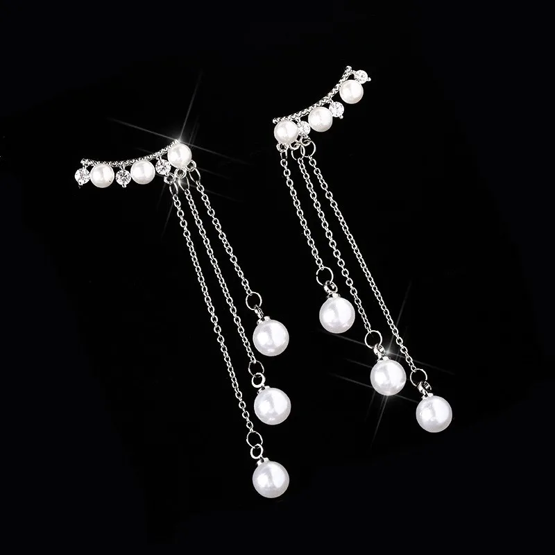 New Fashion Hyperbole Temperament Elegant Long Drop Earrings for Women Female Tassel Simulated Pearl Pendant Ear Jewelry