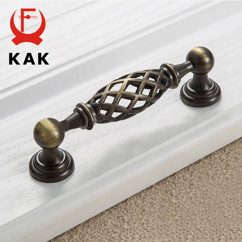 KAK Vintage Antique Bronze Cabinet Handles Hollow Out Birdcage Cabinet Pulls Drawer Knobs Wardrobe Door Pullers Furniture Handle