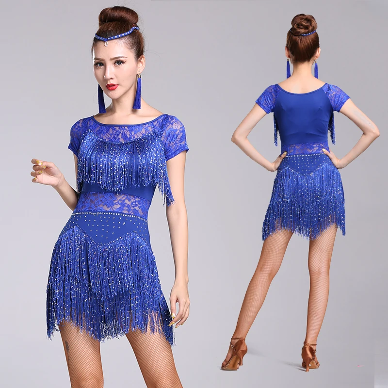 Vestidos de baile latino para mujer y niña, falda con flecos y lentejuelas, salón de baile ropa Sexy para, Tango, Salsa, Rumba