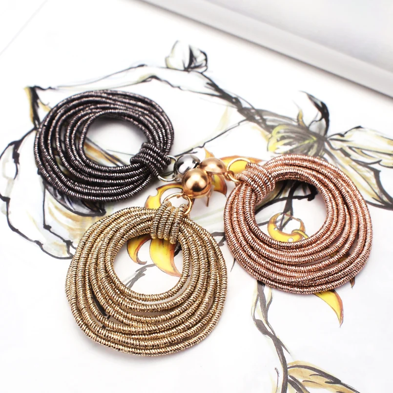 MANILAI Vintage Metal Round Multilayer Dangle Earrings Women Fashion Bohemian Circular Statement Big Earrings Party Jewelry Rope