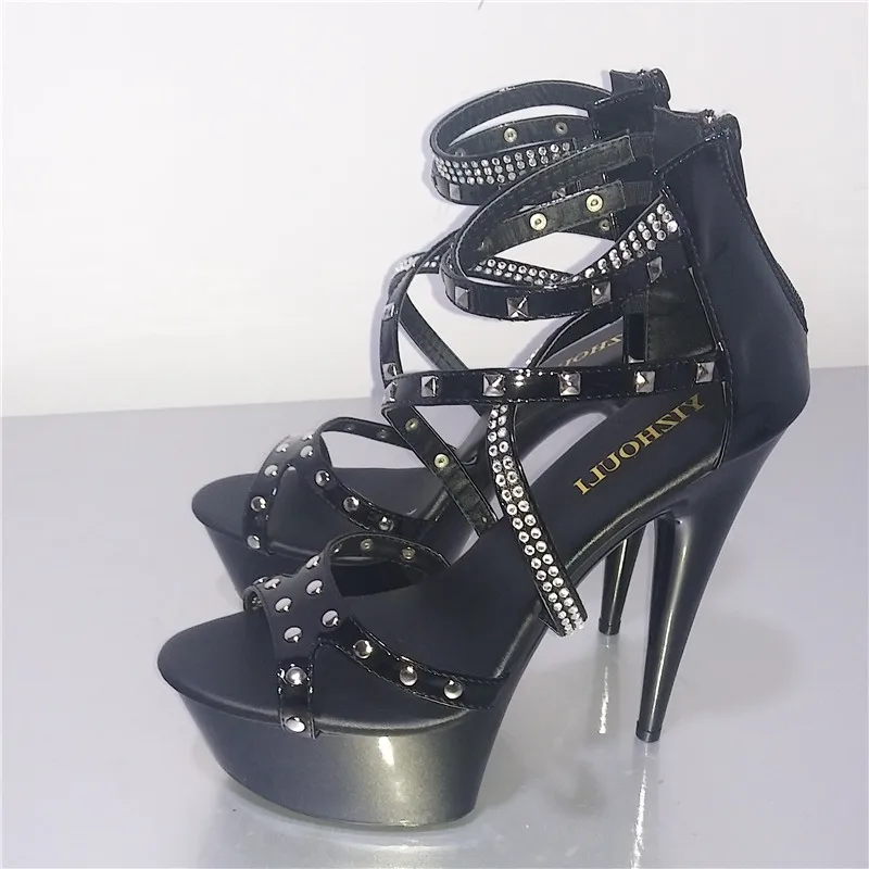 Noble rivets with cutout the temptation of sandals temptation 15cm ultra high thin heels shoes Gothic high-heeled