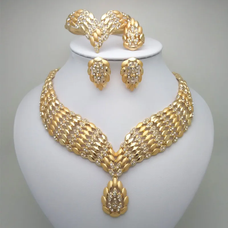 

Fashion African Dubai Gold Jewelry Women African Beads Set Nigerian Bridal Jewelry Sets Wedding Accessories