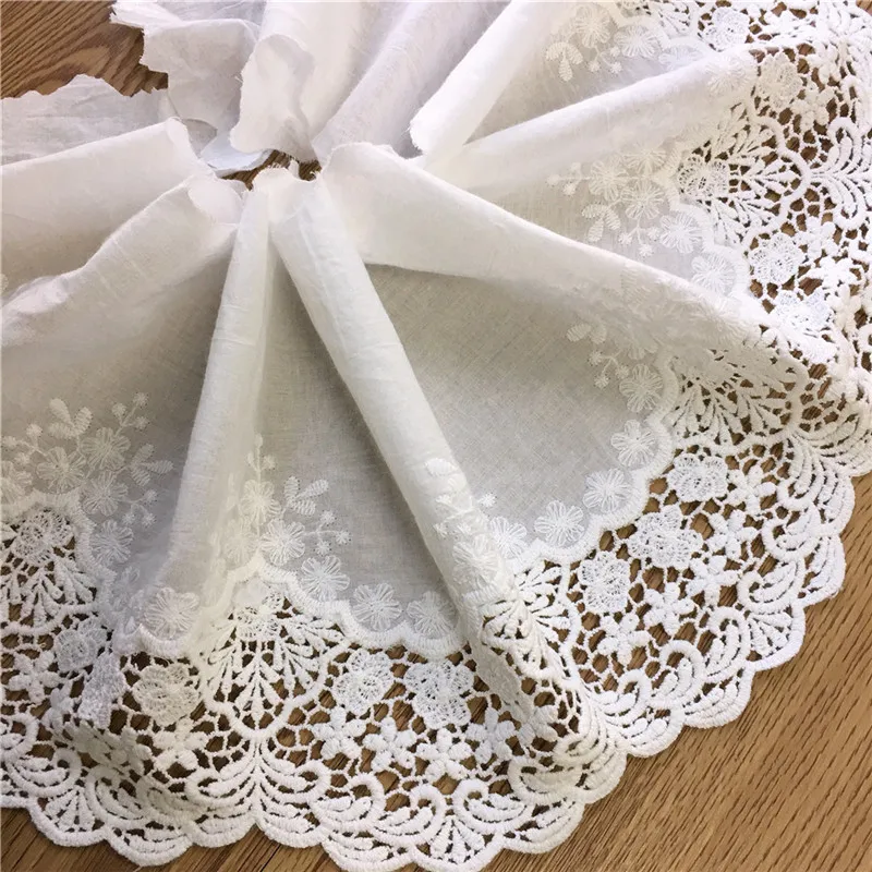 3 Yards Hollowed Out 100% Cotton Scalloped Ivory White Lace Fabric Trim for woman Dress Trim Sewing Accessories