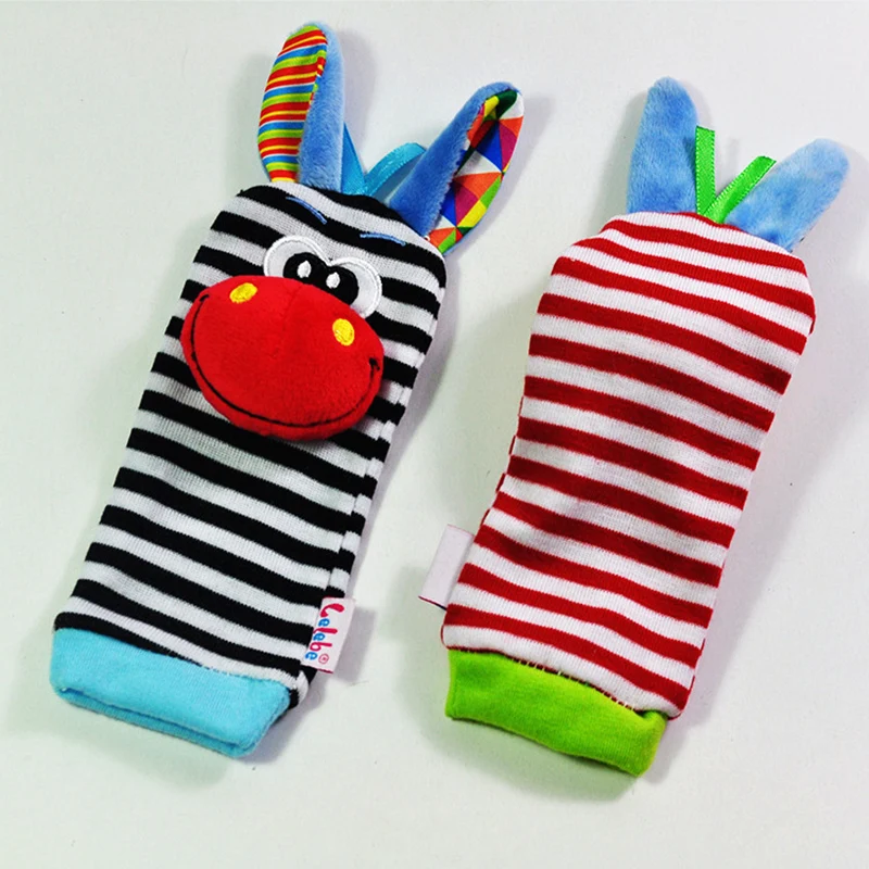 lelebe Infant Newborn Baby Rattle Plush socks Baby toy Hand Wrist Strap Soft Animal Foot ring Socks Toy Child gift