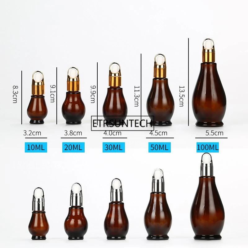 100pcs Gourd-shaped Amber Glass Dropper Bottle With Eye Pipette 10/20/30ml Aromatherapy Esstenial Oil Cosmetic Container F2365