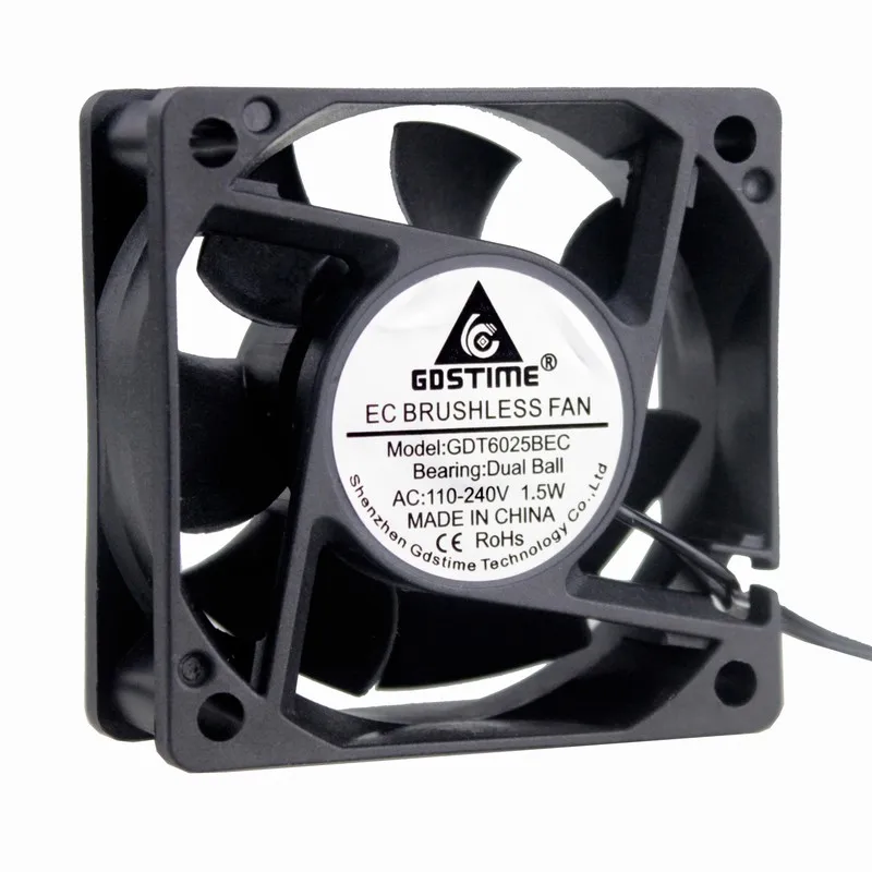 

Gdstime 10 Pcs EC Brushless Cooling Fan 60mm x 25mm Cooler 6cm Ball Bearing 1.5W 60*60*25mm AC 110V 120V 220V 240V 6025B