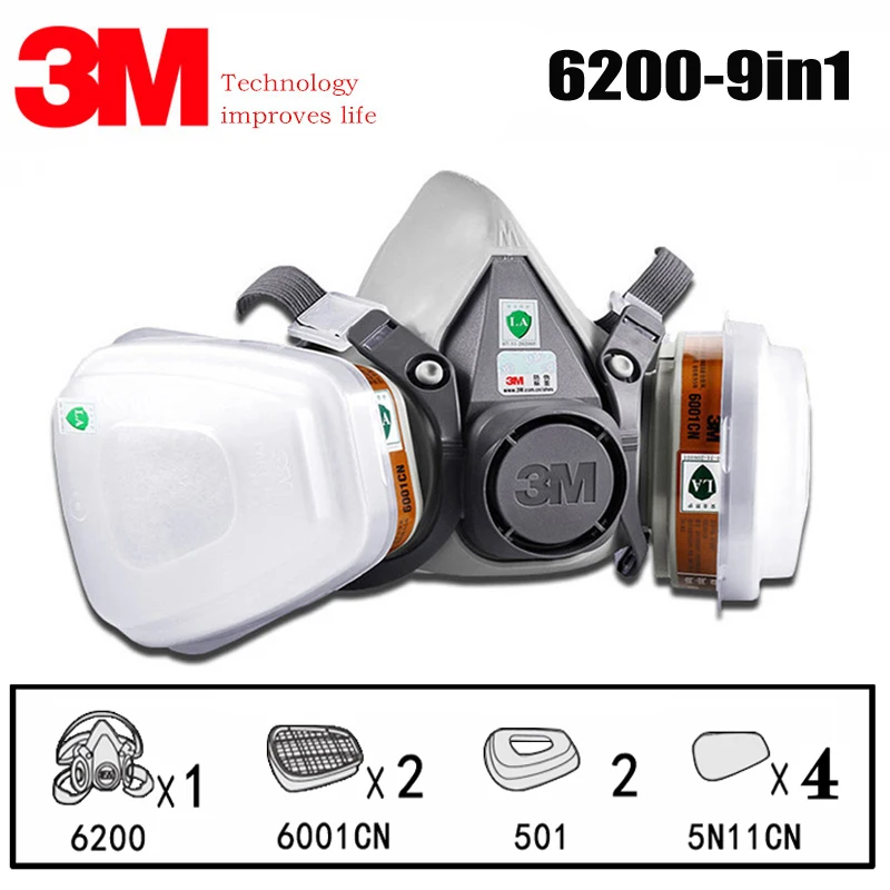 3M 6200+6001/6002/6003/6006 Half Facepiece Reusable Respirator Gas Mask Protect Against Painting Spraying Acid