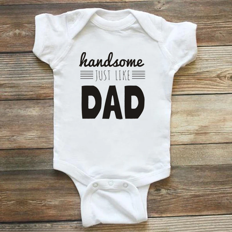 Newborn Baby Boys Girls Handsome Just Like Dad Romper Cotton Short Sleeve Jumpsuit Clothes Outfits 0-24M