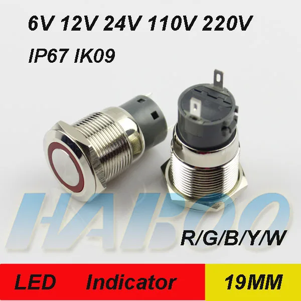 

10pcs/lot 19mm LED indicator lamp metal indicator lamp price waterproof IP67 metal indicator IK09