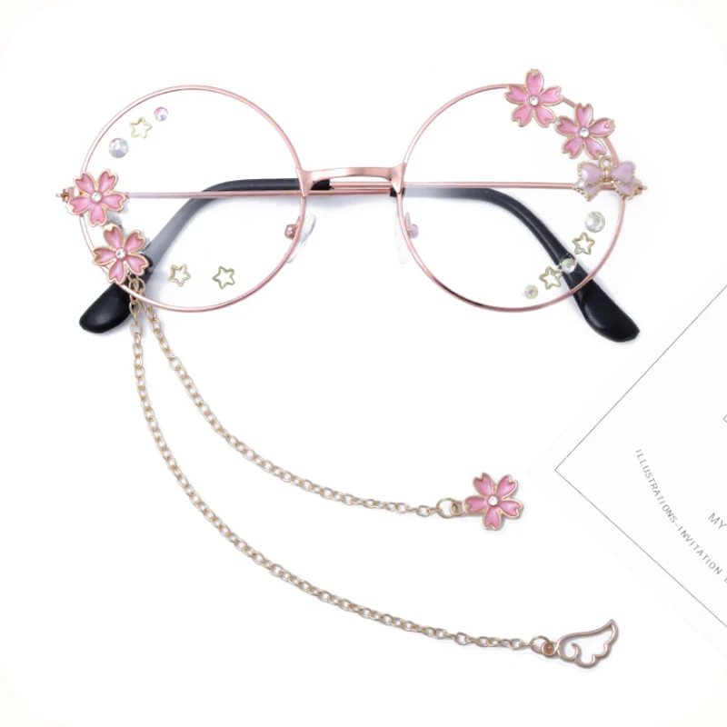 

Lolita Lilota Japanese cherry blossom put wings pendants glasses soft sister bowknot round box cos harajuku glasses