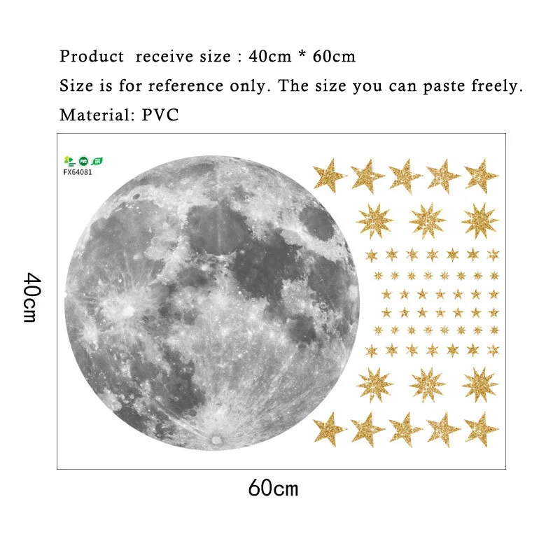 Moon And Gold Stars Wall Sticker For Kids Rooms Bedroom Background Decorations Home Wallpaper Creative Combination Mural Decals