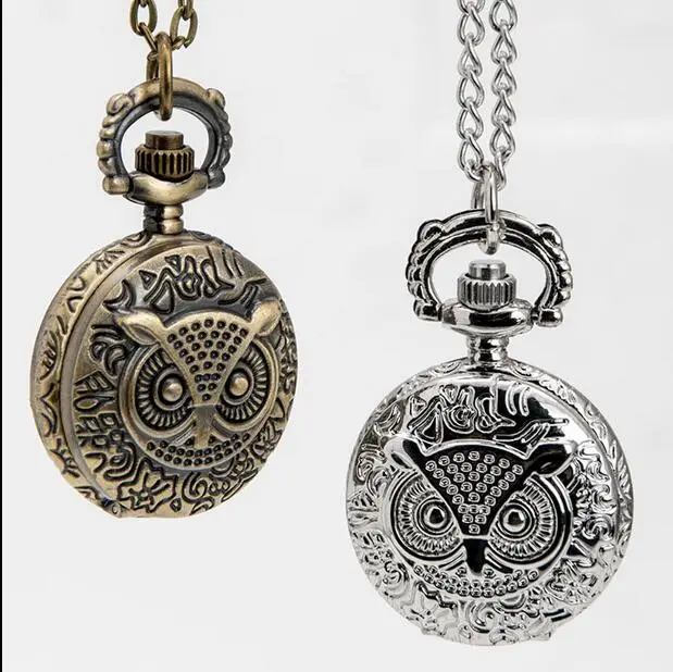 

12pcs/lot Steampunk Vintage Bronze Silver Owl Pocket Watch Necklace Chain Dia 2.7cm