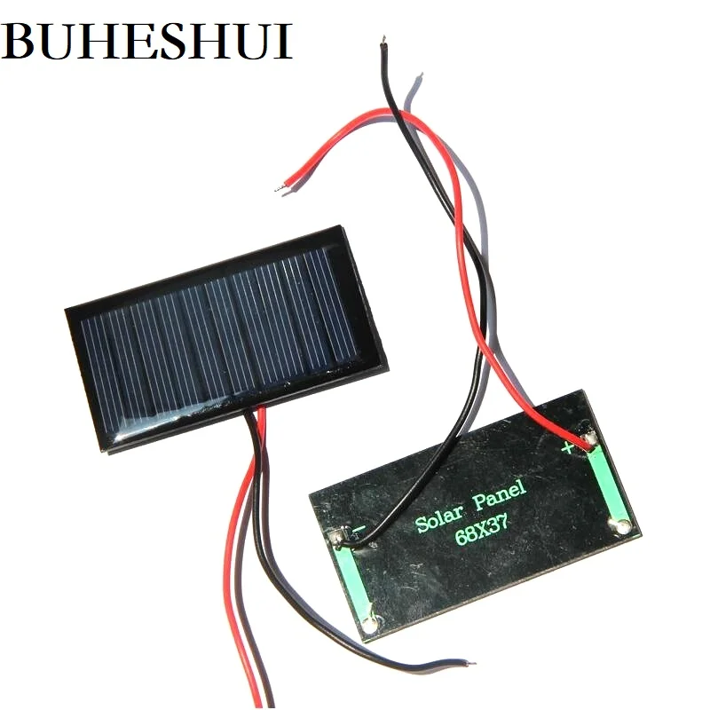BUHESHUI 5V 60MA Mini แผงโซล่าเซลล์ลวด/Cale DIY ที่ชาร์จแสงอาทิตย์สำหรับ3.7V แบตเตอรี่การศึกษาของเล่น68*37มม.