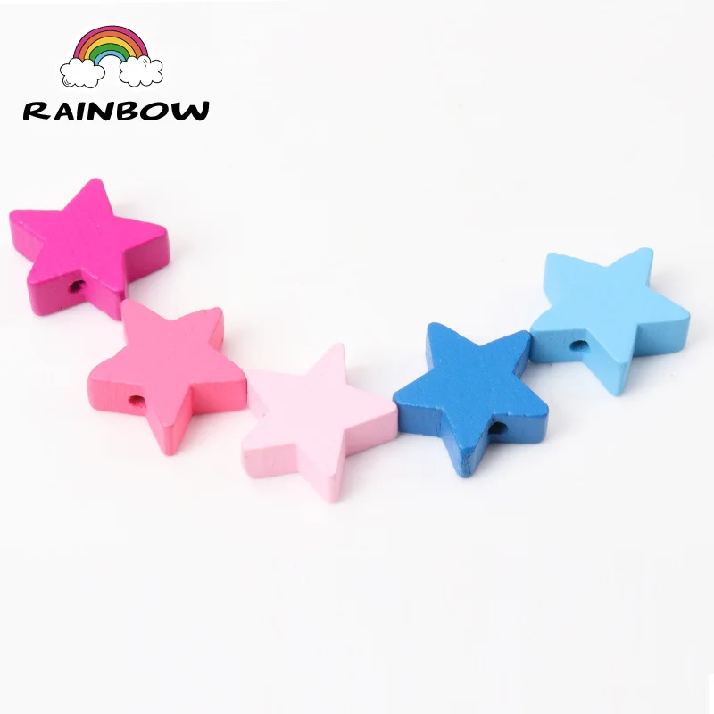 Mixed Colors Star Shape Wooden Material Natural Spacer Beads For Jewelry making DIY 19mm 20pcs