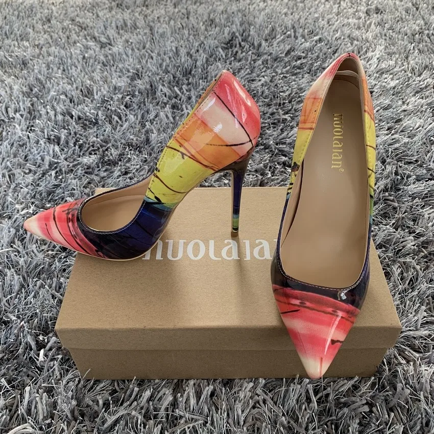 Marke Schuhe Frau High Heels Pumpen Graffiti Bunte High Heels 12 cm/10 cm/8 cm Frauen Schuhe high Heels Hochzeit Schuhe Pumpe Große größe