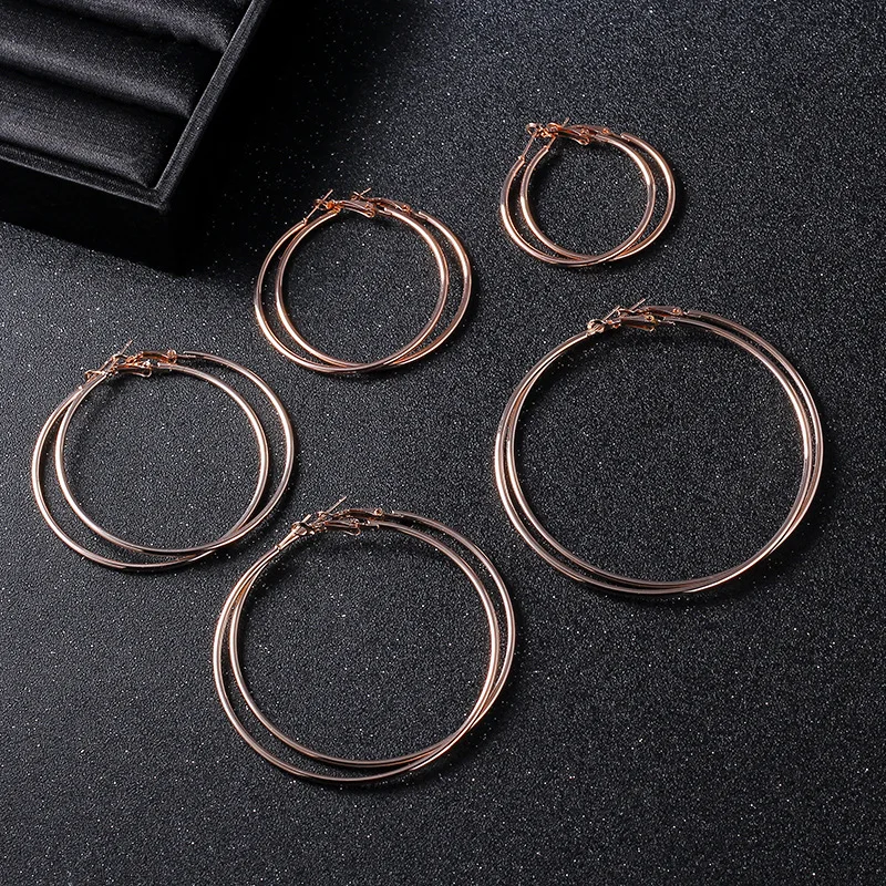 Four-color Trendy Classic Stainless Steel Hyperbole Large Hoop Earrings For Women Big Smooth Circle Loop Earrings Size 30-100mm